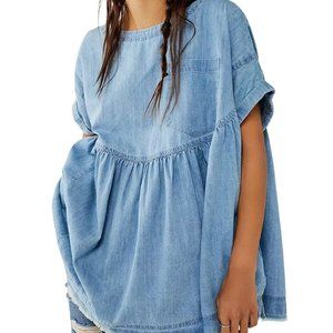Free People Moon City Denim Tunic Top (Vintage Indigo)